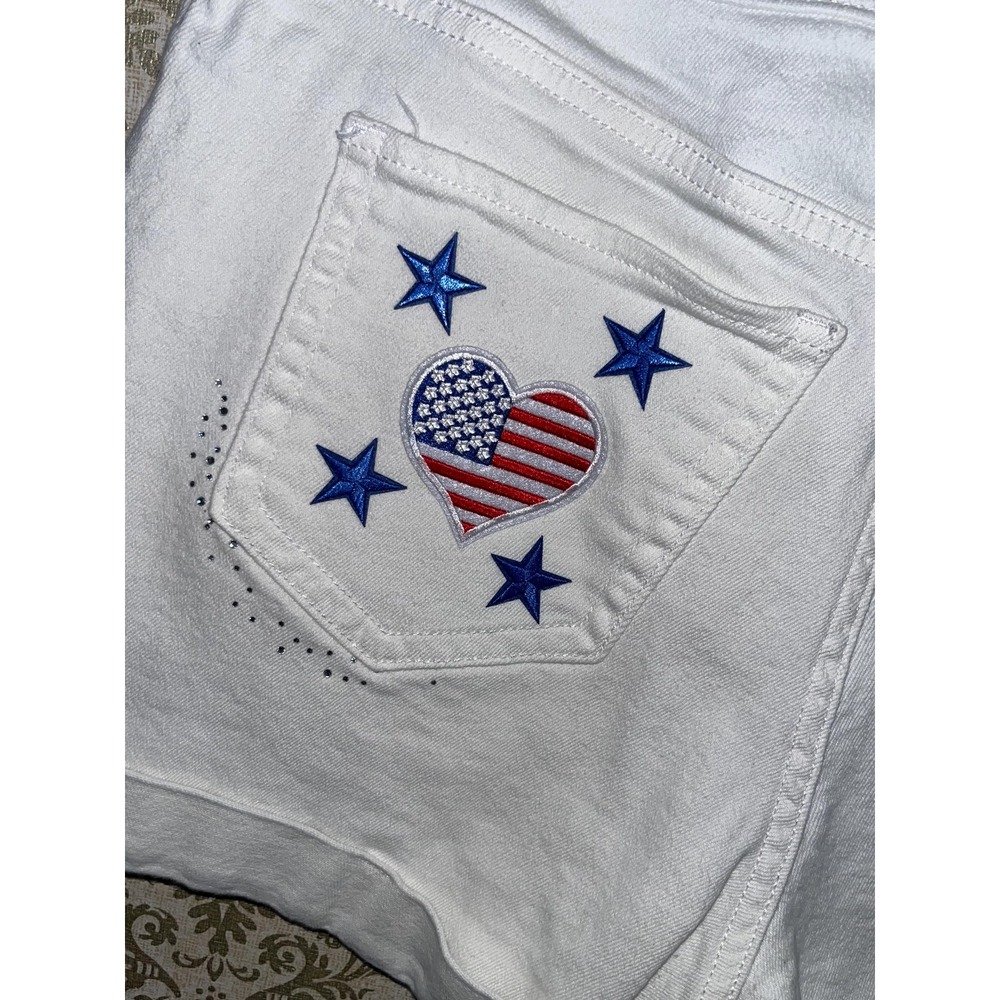 Hollister Co. hco White USA American Women's Shorts DIY Upcycled OOAK Sz. 12/13 - Picture 3 of 6